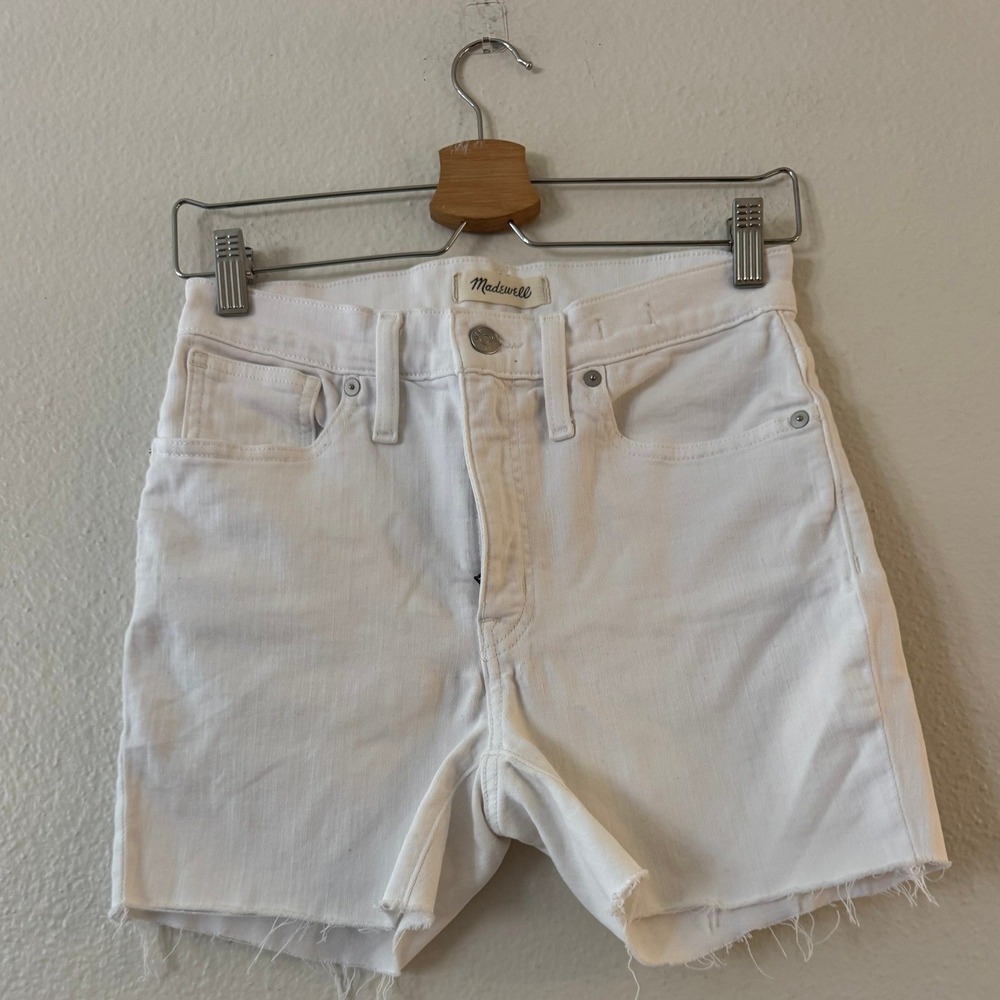 Madewell Denim Shorts High Rise‎ Raw Hem Cutoff Size 27 White Stretch Good Cond